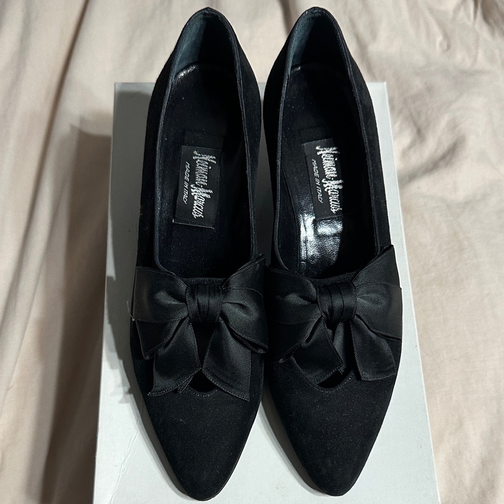 Vintage Walter Steiger Black Suede Heel with Satin Bow